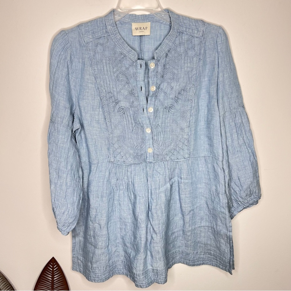 Wrap London Linen Light Blue Tunic Top J15‎